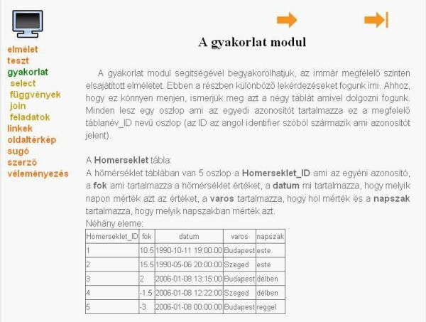 A gyakorlati modul fõoldala