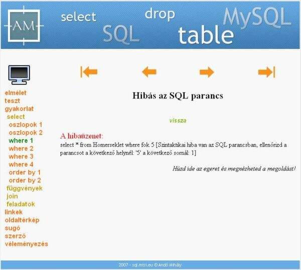 A rossz SQL utasítás eredménye